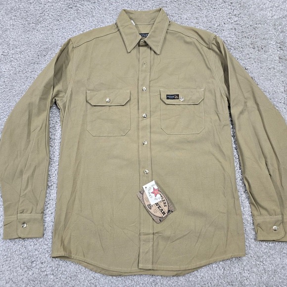 Vintage Rattlers Brand Shirt Mens Medium Khaki Button Up Long Sleeve Workwear - Picture 2 of 11